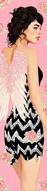 Free angel bookmark featuring a brunette in an angel costume